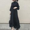 Korean High-Collar Ruffled Pleated Dress - Autumn 2024