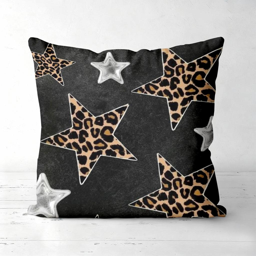 Leopard Star Pattern Black Cushion Covers Set Of 4 Polyester pillowcase, sofa decorative cushion cov Headboard Pillow