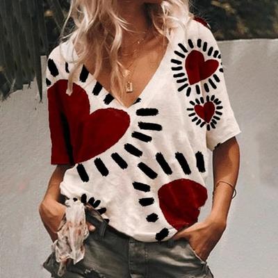 Модная женская футболка с v-образным вырезом и коротким рукавом, женская одежда, летняя повседневная футболка, свободная футболка большого размера для девочек, пуловер