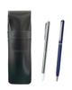 Slim Cowhide Pen Case Metal Pointer and Slim Rotating Ballpoint Pen Set (black) (blue) ASB-701S-PD04-L