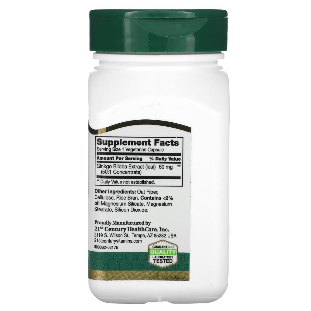 21st Century Ginkgo Biloba Extract, Standardized, 60 Veggie Capsules