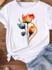 (Asian Size) Watercolor Flower Style Women Tee Top Clothing Casual T Shirt Fashion Printed Lady Female Graphic Short Sleeve T-shirts