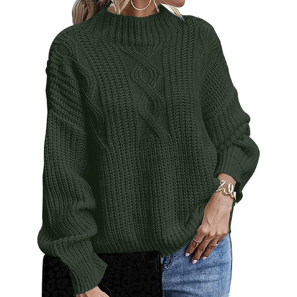 Женский свободный удобный свитер с воротником, однотонный вязаный свитер с длинными рукавами, пуловер