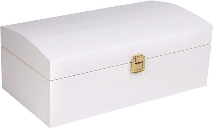 Coffre Boîte de Rangement - Creative Deco - Bois Blanc - 34,5 x 18 x 13,8 cm - Fermoir - Couvercle Courbé