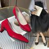 Fashion Four Seasons High Heel Single Shoes Women's Low Heel Fashion Pointed Shoes 5CM Thick Casual Leather Shoes Low Heel Work