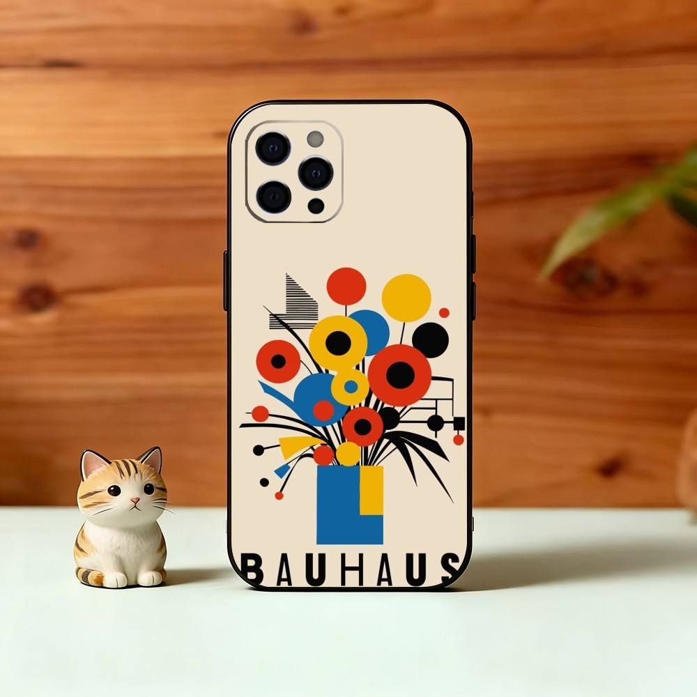 Minimal Bauhaus Pattern Phone Case For iPhone 17,16,15,14,13,12,11 Plus,Pro Max,XS,Soft Silicone Black Cover