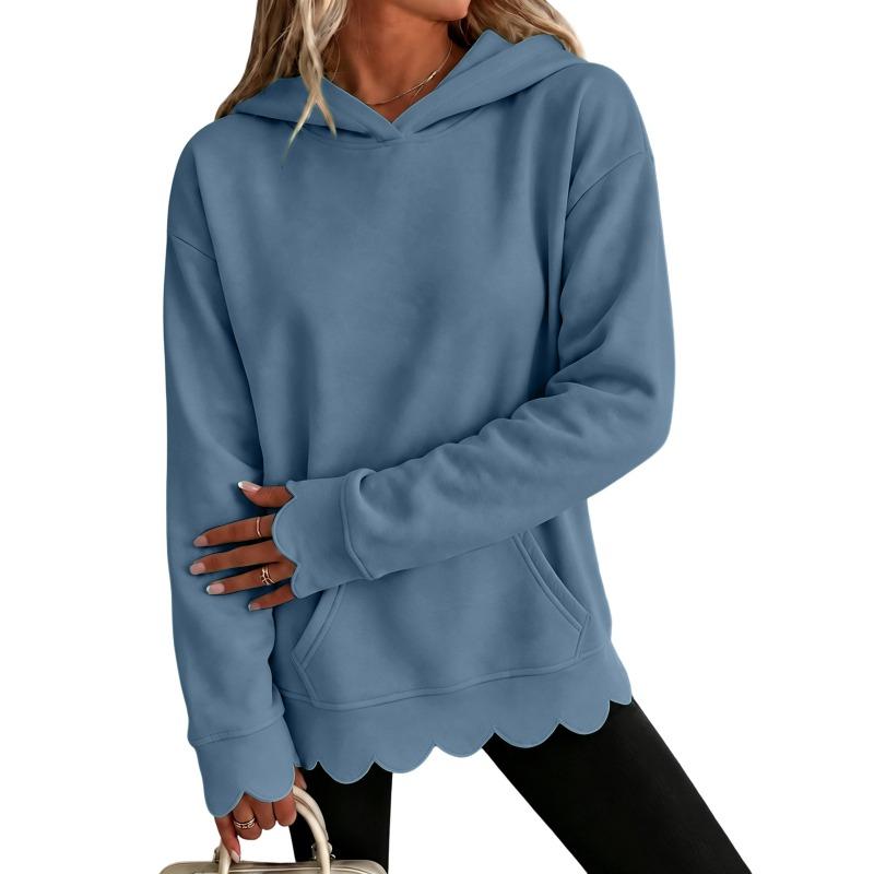 Women S Long Sleeve Hooded Sweatshirt Solid Color Casual Pullover Top