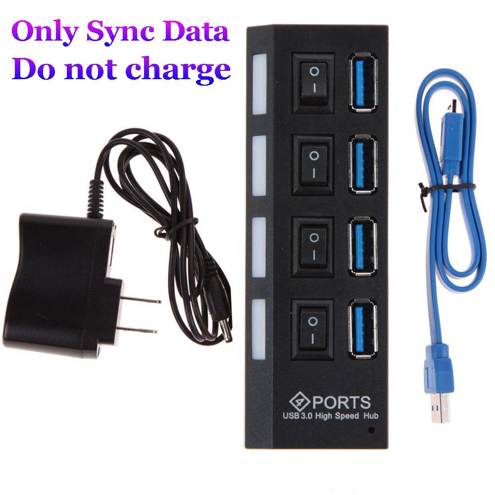 Sync Data Converter Splitter 5Gbps High Speed 4/7 Port USB 3.0 Hub AC Power Adapter on/Off Switches