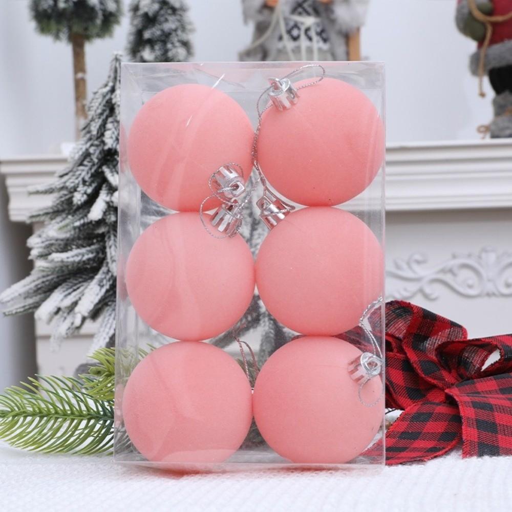 6Pcs/set Shatterproof Flocked Christmas Ball Pendant 6cm Xmas Tree Hanging Ornament Wedding Party