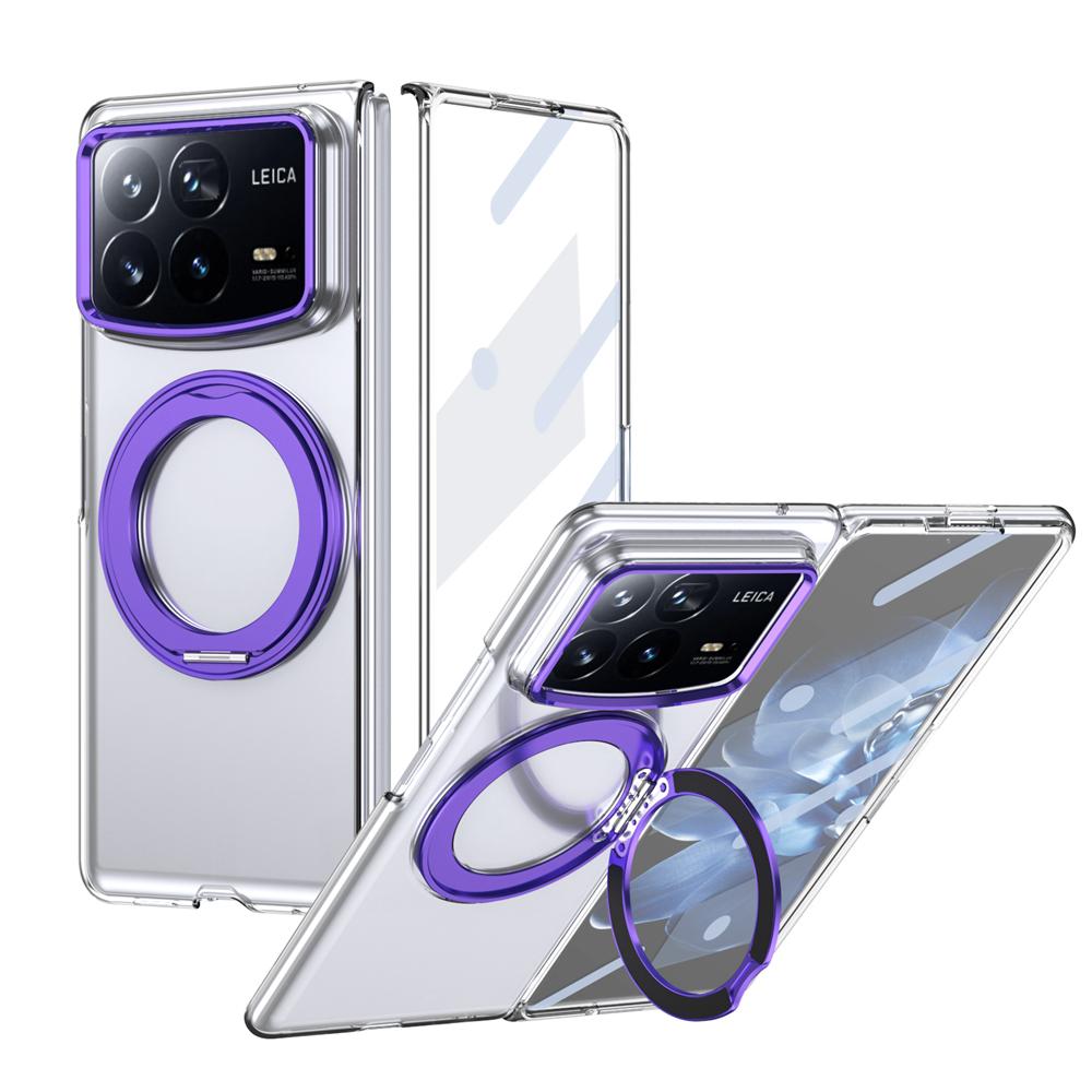 KEYSION Чехол-подставка с магнитным кольцом, вращающимся на 360°, для Xiaomi MIX Fold 4, прозрачная жесткая ПК-накладка для телефона со стеклянной защитной пленкой для экрана