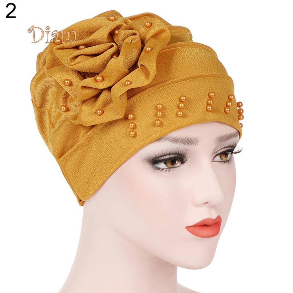 Tenfyer Fashion Flower Floral Beads Women Head Wrap Hat Turban Hijab Gift