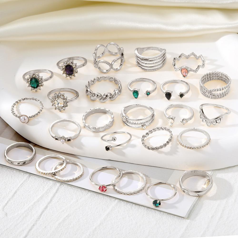 26 шт., модные женские элегантные аксессуары, роскошные комплекты с бриллиантами и изумрудами, праздничная одежда для девочек, аксессуары, открытый многослойный набор колец, комбинированный набор