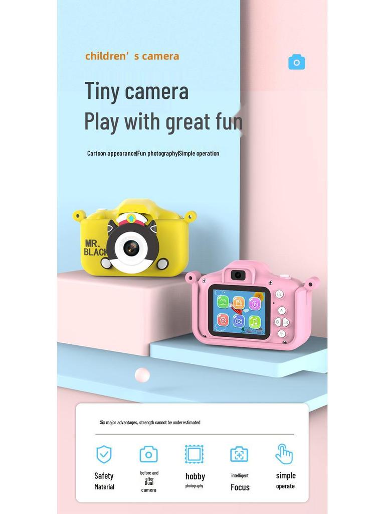 Children's Dual Lens Cartoon Digital Camera with Selfie, Video, Game, and Music Features