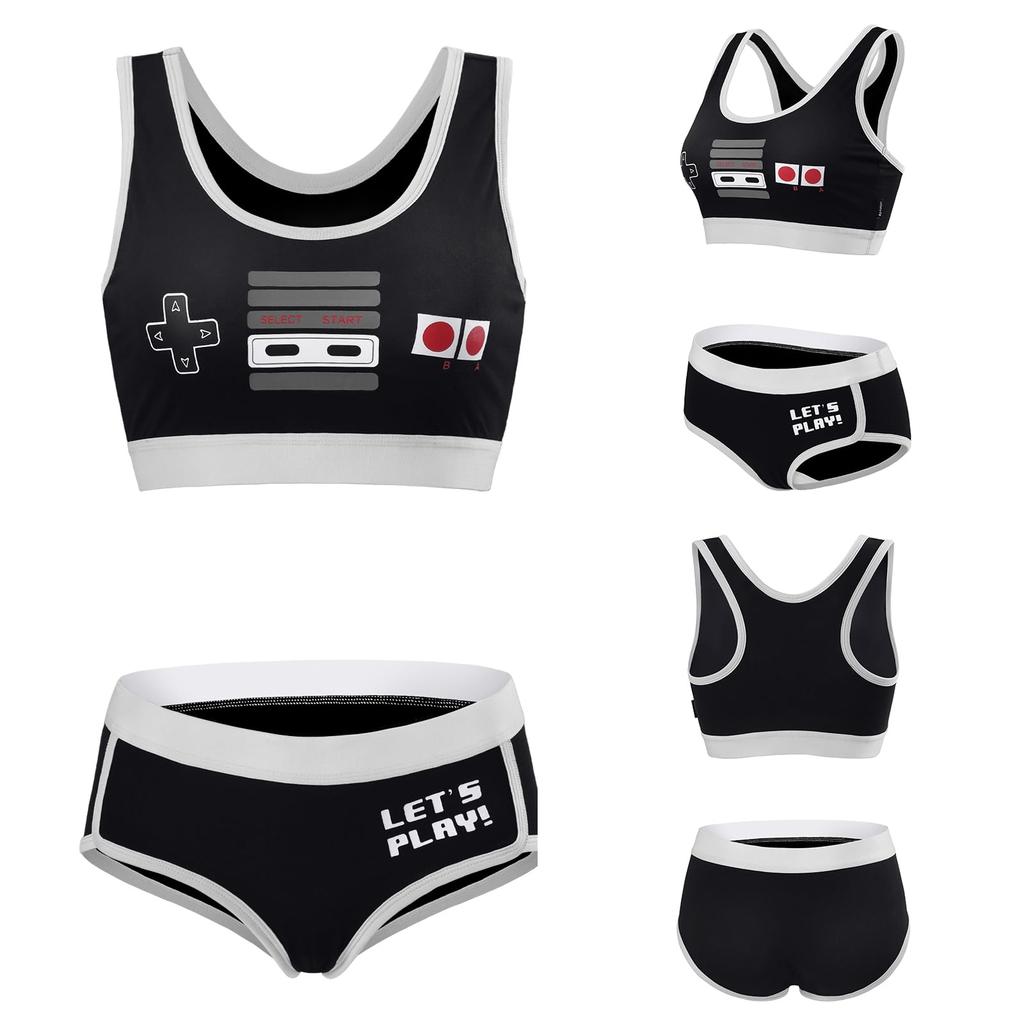 LittleForBig Комплект бралетт Хлопковая майка и Размер 3XL Женский 2 предмета (Девушка-геймер) Трусики, Черные,