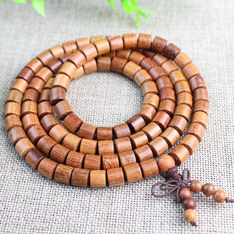 Браслет из буддийских четок из бирманского палисандра: 108 больших бусин из красного сандалового дерева и желтого палисандра