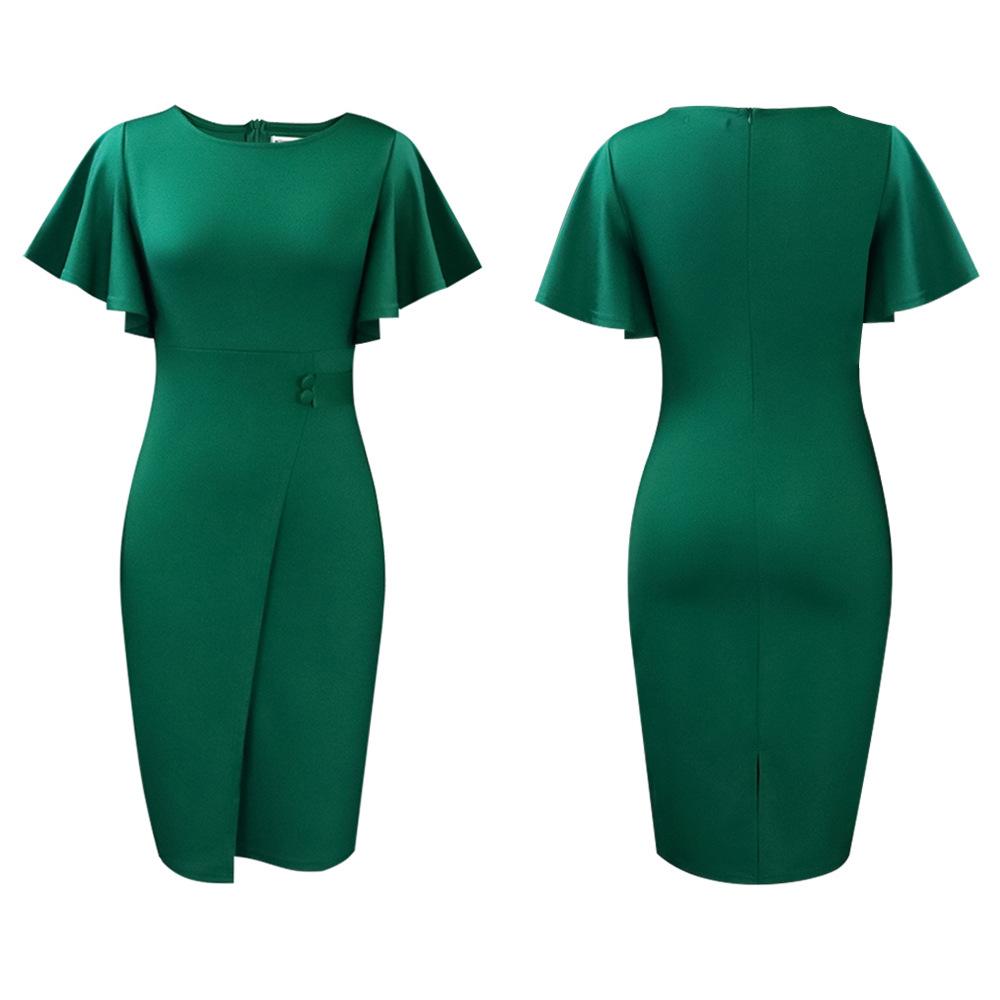 Women's summer new lotus leaf sleeve fashion split hip wrap large size women's dress