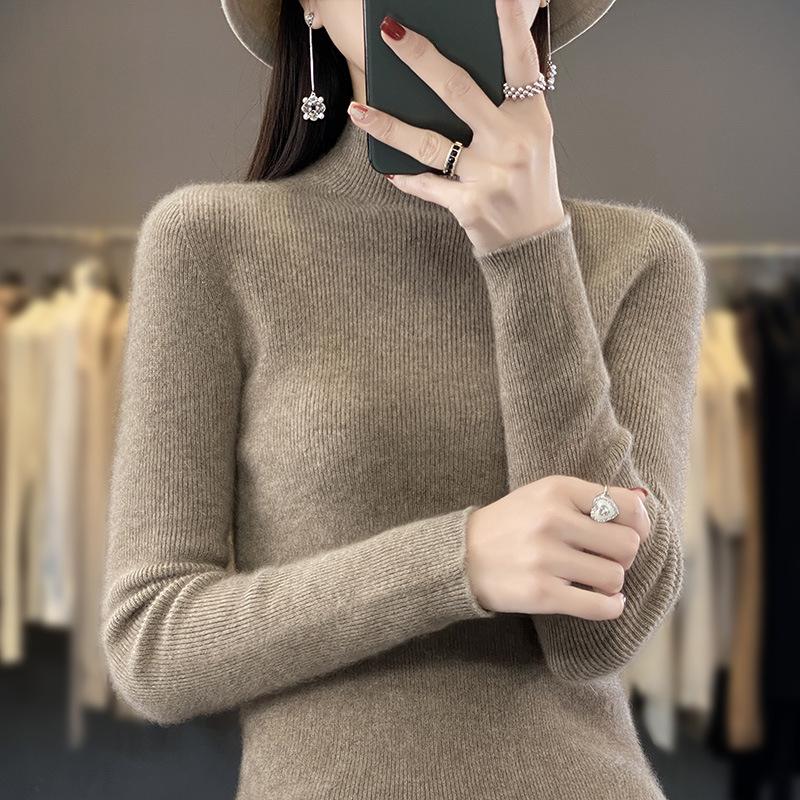 INDFS Женская мода Повседневный Осень Зима Однотонный Принт Длинный Рукав Полуводолазка Свитера