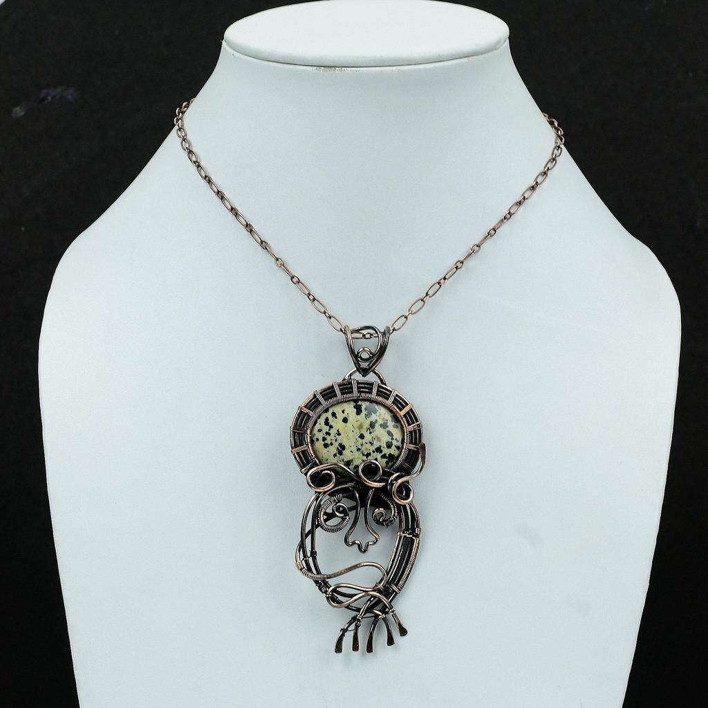 Подвеска из далматинской яшмы, обернутая медной проволокой, уникальная подвеска, медные украшения, подвеска из натурального драгоценного камня, украшения ручной работы, подарок для матери