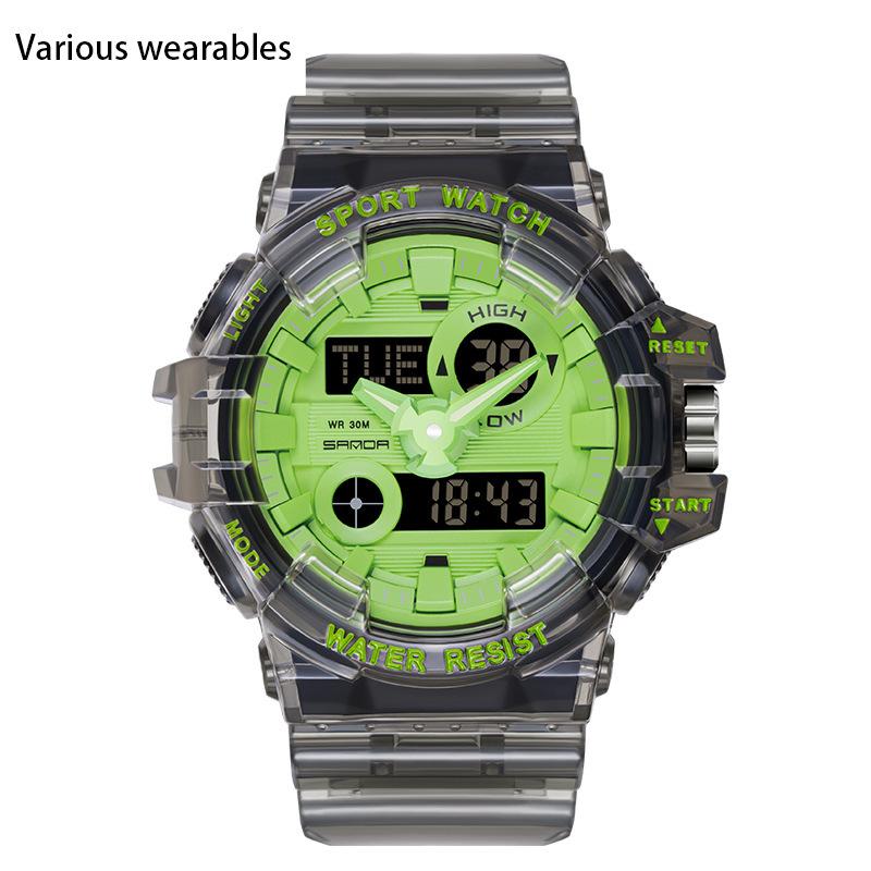 Трендовые спортивные новые цифровые часы модные двойной дисплей большой циферблат светящиеся водонепроницаемые часы унисекс