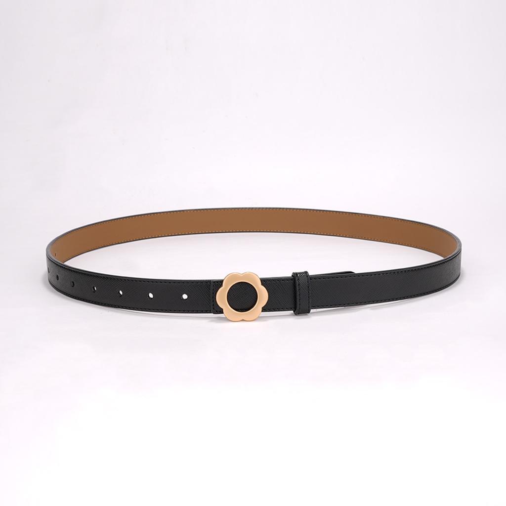 Женский ремень Летний Новый Пряжка-цветок Простой и Модный Ретро с джинсами Черный Трендовый Студенческий Декоративный ремень