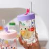 550ml Cute Kawaii Glasses With Lid and Straw Bubble Tea Cup Glass Cups For Coffee Mug Juice Can Milk Mocha Water Cup Drinkware