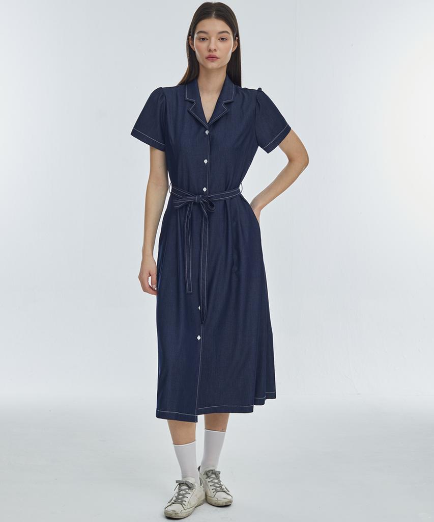 Manavis Seven Stitch Shirt Dress [Dark Blue]