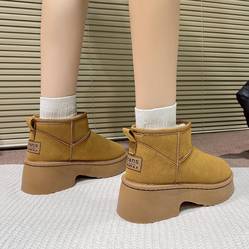 Женские зимние ботинки на толстой подошве, новые, маленькие, повседневные, увеличивающие рост, с бархатной подкладкой, теплые, большие хлопковые ботинки