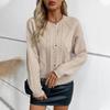 Autumn Winter Vintage Loose Long Sleeve Top Solid Color Cardigan Knitwear O-Neck Sweater