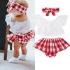 Summer Infant Yangi tug'ilgan chaqaloq qiz uchun yelkasiz dantelli toplar katakli shortlar 3 dona kiyimlar to'plami