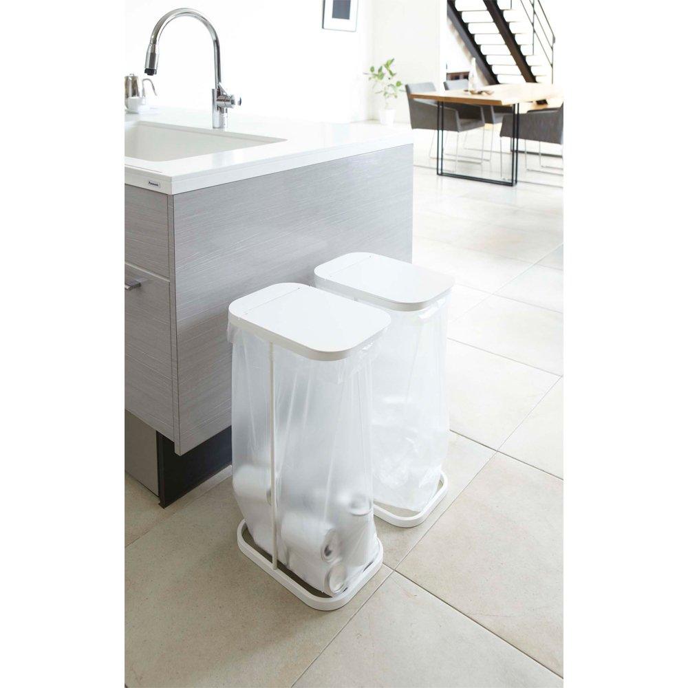 Yamazaki Luce 7552 Узкое кухонное мусорное ведро с крышкой и мешком для мусора Белое (Набор из 2 предметов) Держатель,