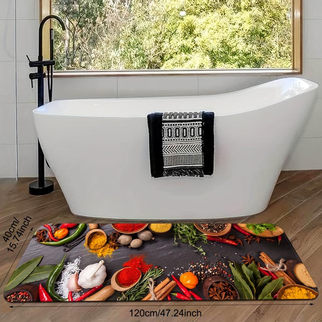 Противоскользящие коврики с принтом специй. Кухонный коврик. Мягкий утолщенный кухонный напольный коврик. Водонепроницаемый винтажный впитывающий нескользящий маслостойкий напольный коврик.