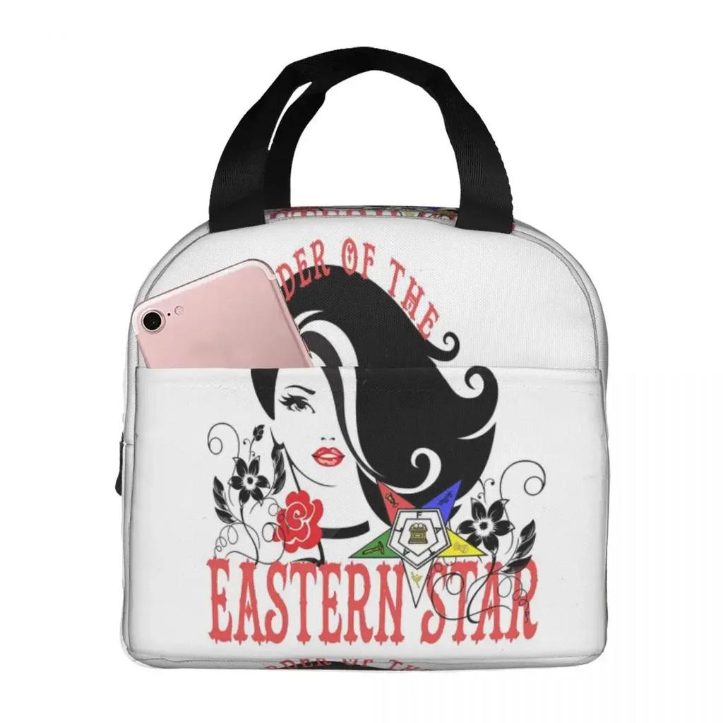 OES Emblem Order Of The Eastern Star Insulated Lunch Bag for Women Children Portable Food Boxes Thermal Lunch Box Tote