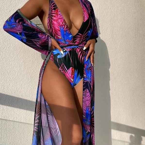 Купальники женские цельные сетчатые с принтом из двух частей бикини