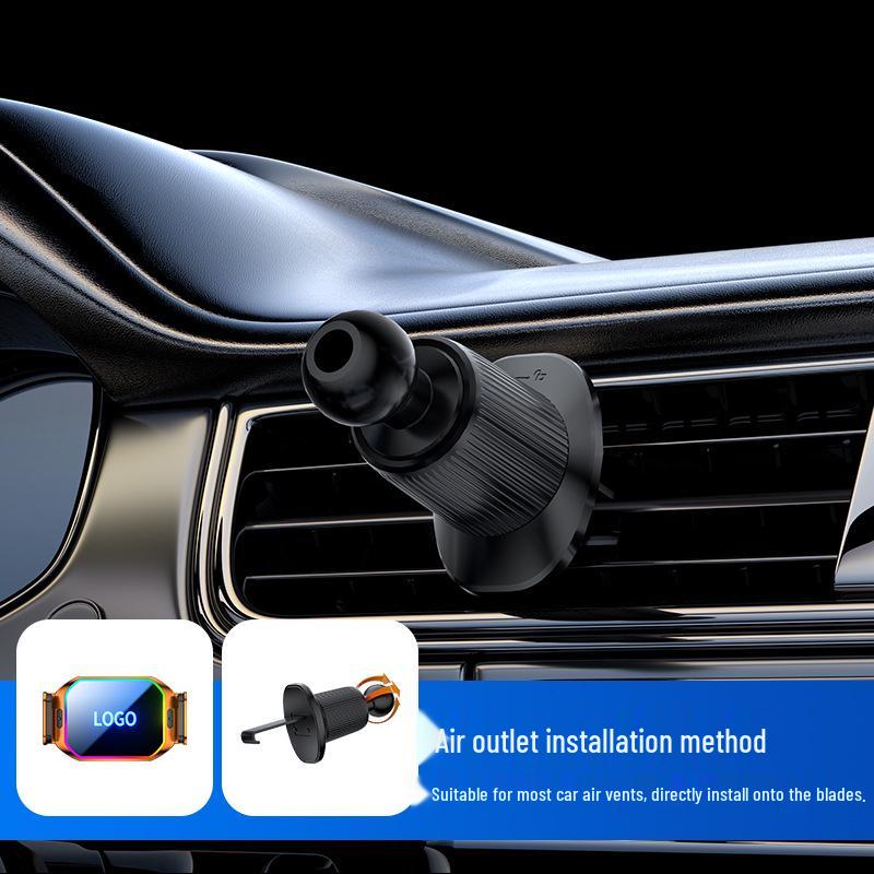 Logo Engraving Car Phone Holder: Strong Magnetic, 15W Wireless Fast Charger with Multi-Color Atmosphere Light