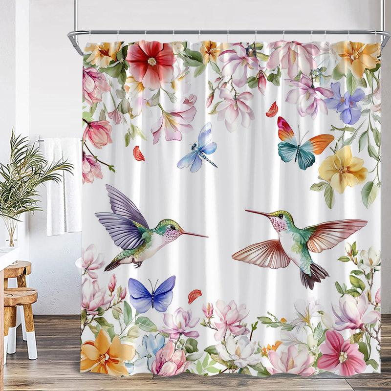 Bird Shower Curtains Colorful Birds On Tree With Green Leaves Farmhouse Bath Curtain Polyester Fabric Bathroom Decor With Hooks