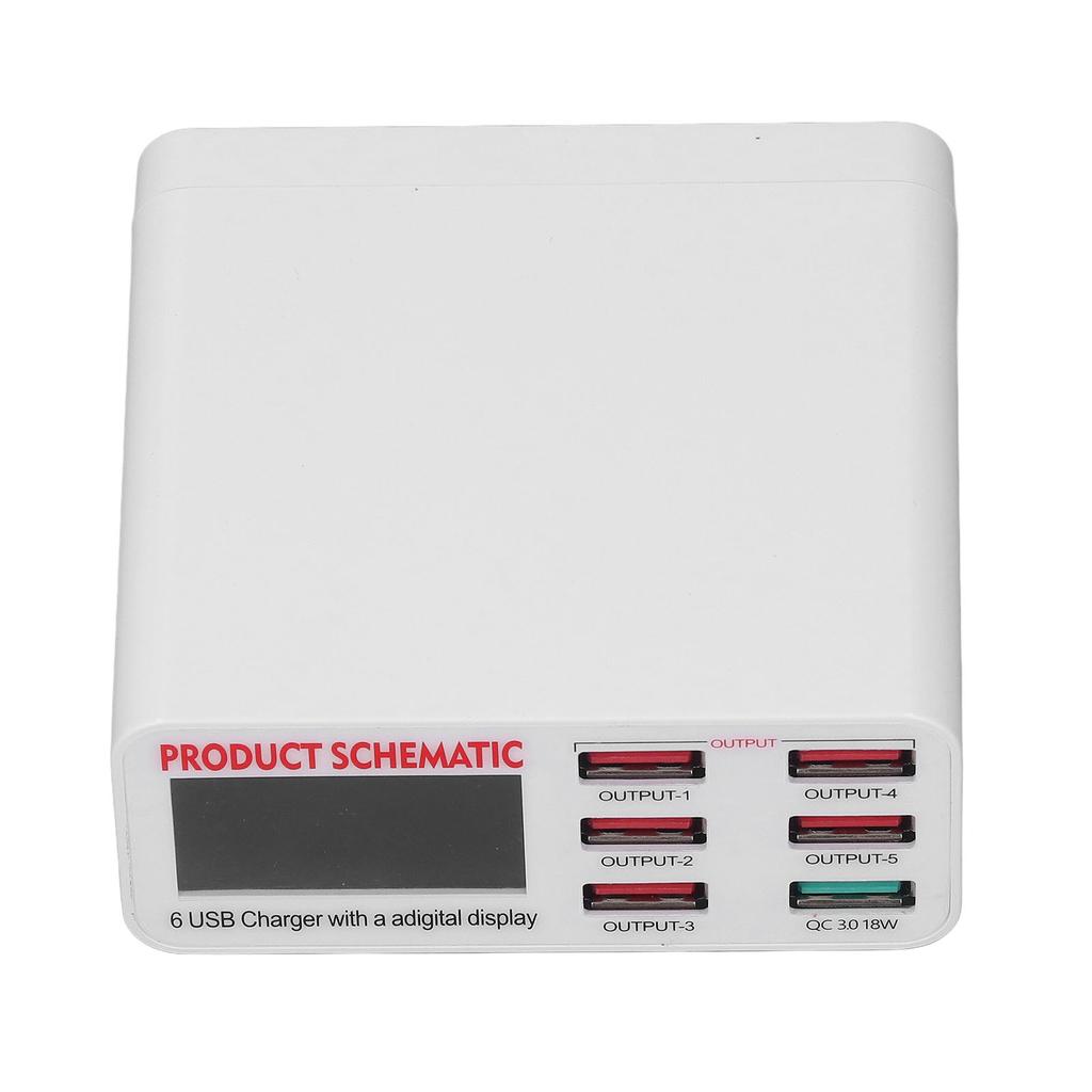 6 выходных портов USB зарядного блока с интеллектуальным цифровым дисплеем USB зарядная головка AC 110?240В