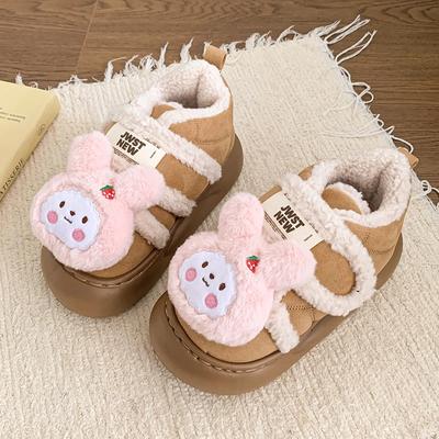 Хлопковая обувь на липучке, утепленная бархатом, теплая нескользящая обувь на плоской подошве для женщин, милая мультяшная Zapatos Mujer Chaussure Femme