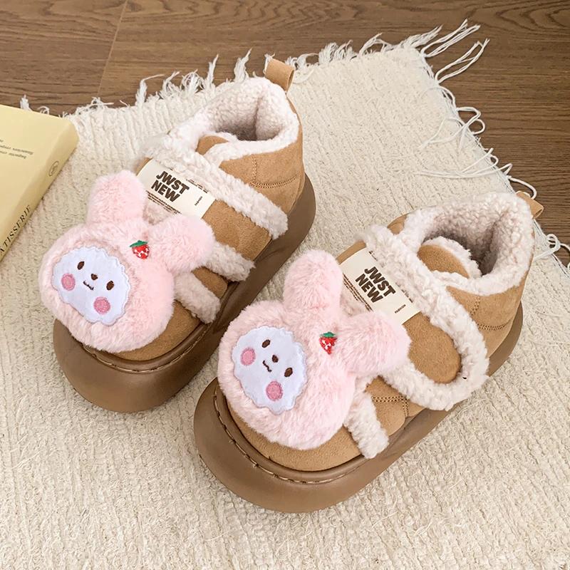 Velcro Outer Cotton Shoes, Thickened with Velvet, Warm Non-slip Flat Shoes Women Cute Cartoon Zapatos Mujer Chaussure Femme