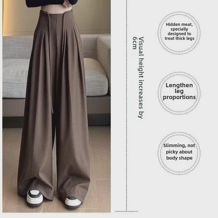 Осенние женские высококачественные серые повседневные брюки со шнуровкой и утягивающим живот широкими штанинами длиной до пола