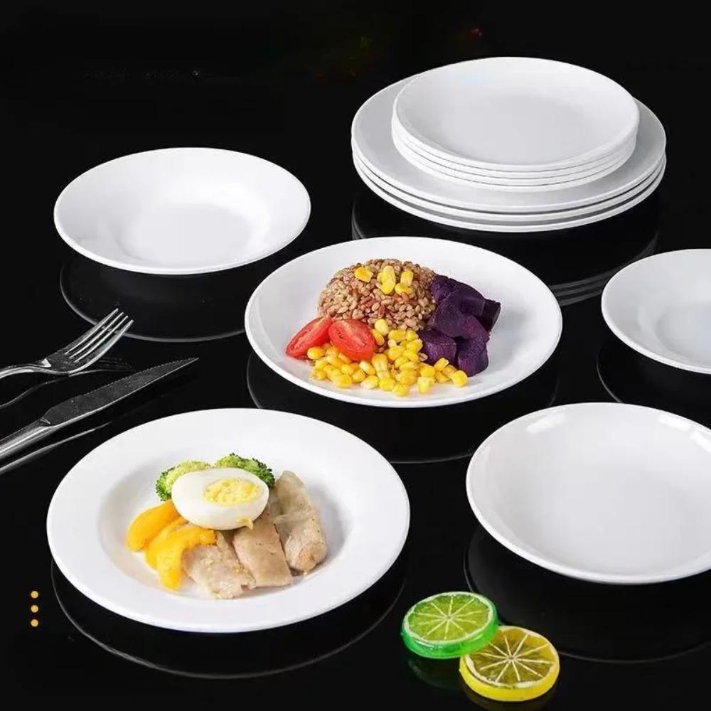 Round Melamine White Dish Fall-resistant Dinner Plate Tableware White Disc  Restaurant