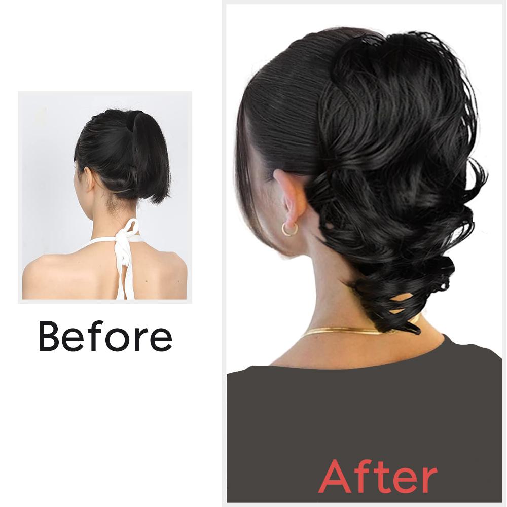 MISS WIG Синтетические короткие волнистые хвостики из натуральной ленты, накладные волосы, черный хвост на заколке для наращивания, женские шиньоны