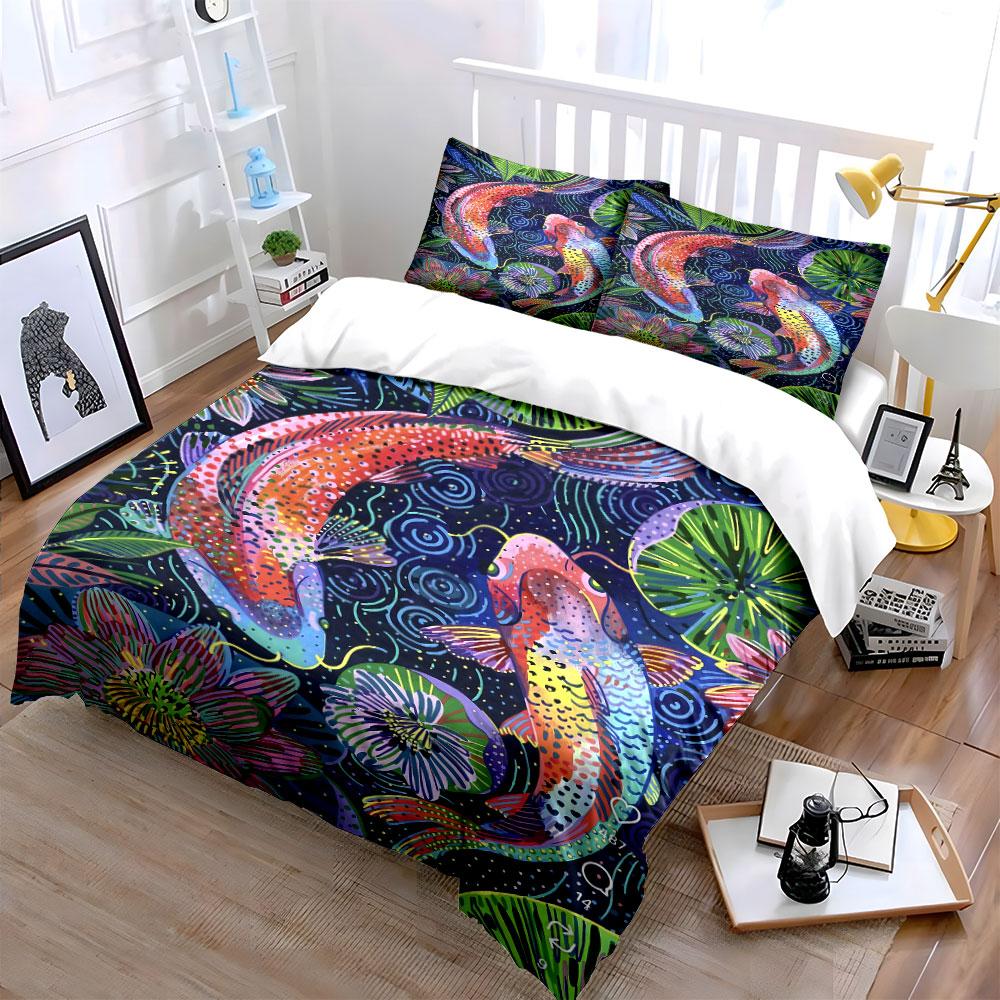 Colorful koi fish pattern. Bedding sets Duvet cover sets Duvet covers Pillowcases(1 * Duvet Cover 2 * Pillowcases, without duvet insert)