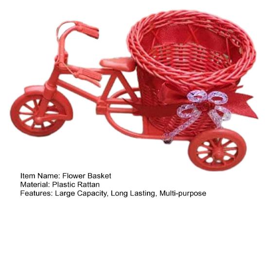 Bicycle Artificial Woven Flower Basket Tricycle Planter Large Capacity Multi-Function Decorative Nostalgic Plant Rack Flower Stand