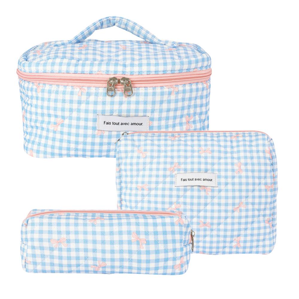 Косметичка из стеганого хлопка с цветочным принтом большой вместимости - Портативная и милая для путешествий или для студенток