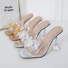Fashion Comemore Summer Women Slingback Pumps Luxury Transparent High Heels Sandals Sexy Square Toe Mules Slippers Party Fashion Shoes