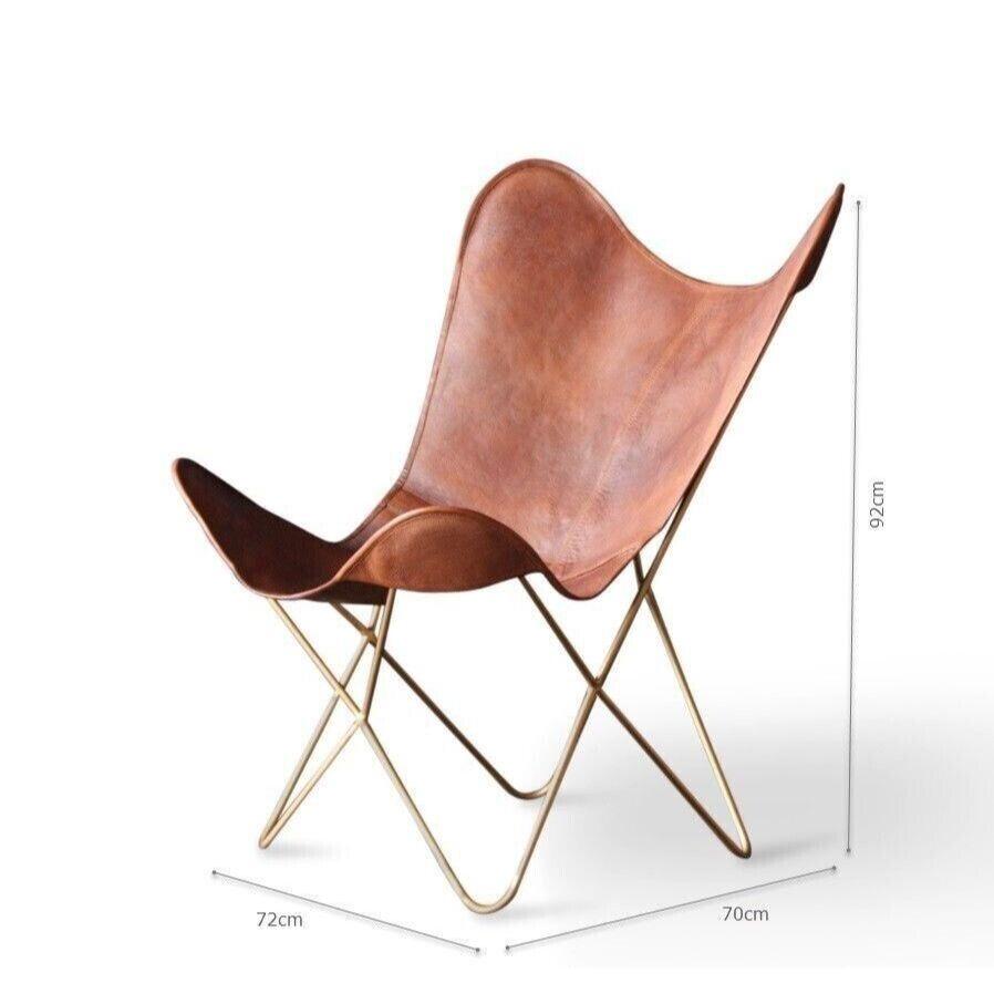 Индийское антикварное кожаное кресло-бабочка Tan Relax Arm Chair Home Décor Lounge