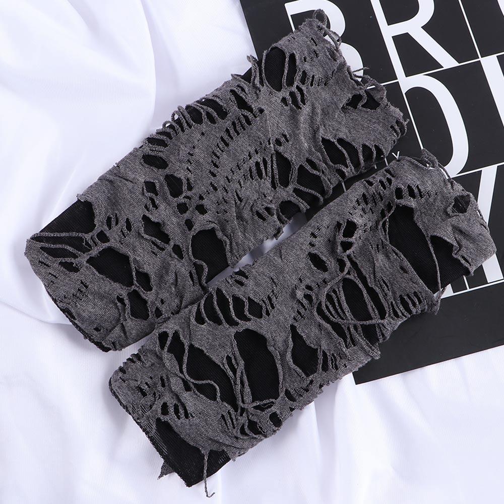 Митенки Унисекс Готические Черные С Прорезями и Разрывами Перчатки Без Пальцев Панк Перчатки