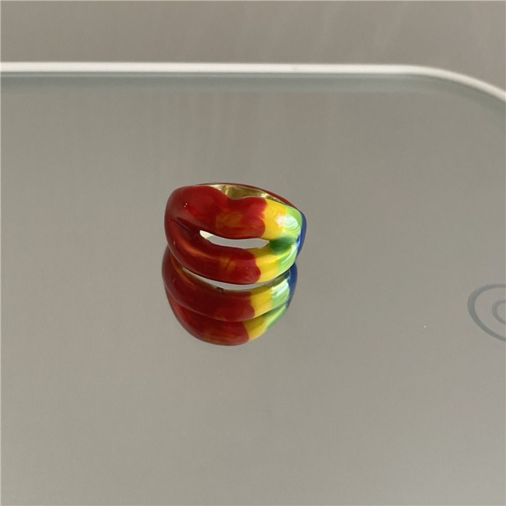 Drip Glazed Finger Ring Multicolor Jewelry Accessories Daily Geometric Lips Ring  Girls