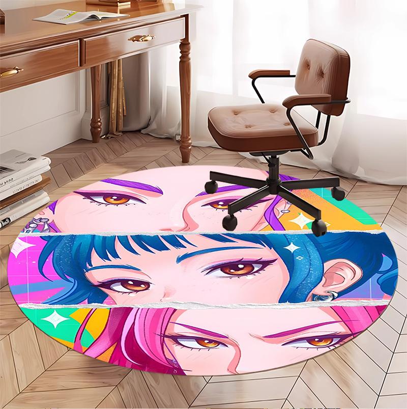 Girl group Pattern Round Rug, Indoor/Outdoor Mat, for Picnic, Gameroom, Bedroom, Office, Living Room, Home Decor Carpet, Birthday Gift
