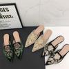 Muller Shoes 2025 New Sandals Suede Half-drag Women's Shoes Medium Embroidered Flat Slippers